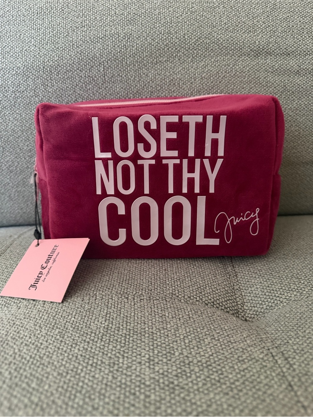 Juicy Couture Hot Pink Velvet Cosmetic Bag with Pink Lettering